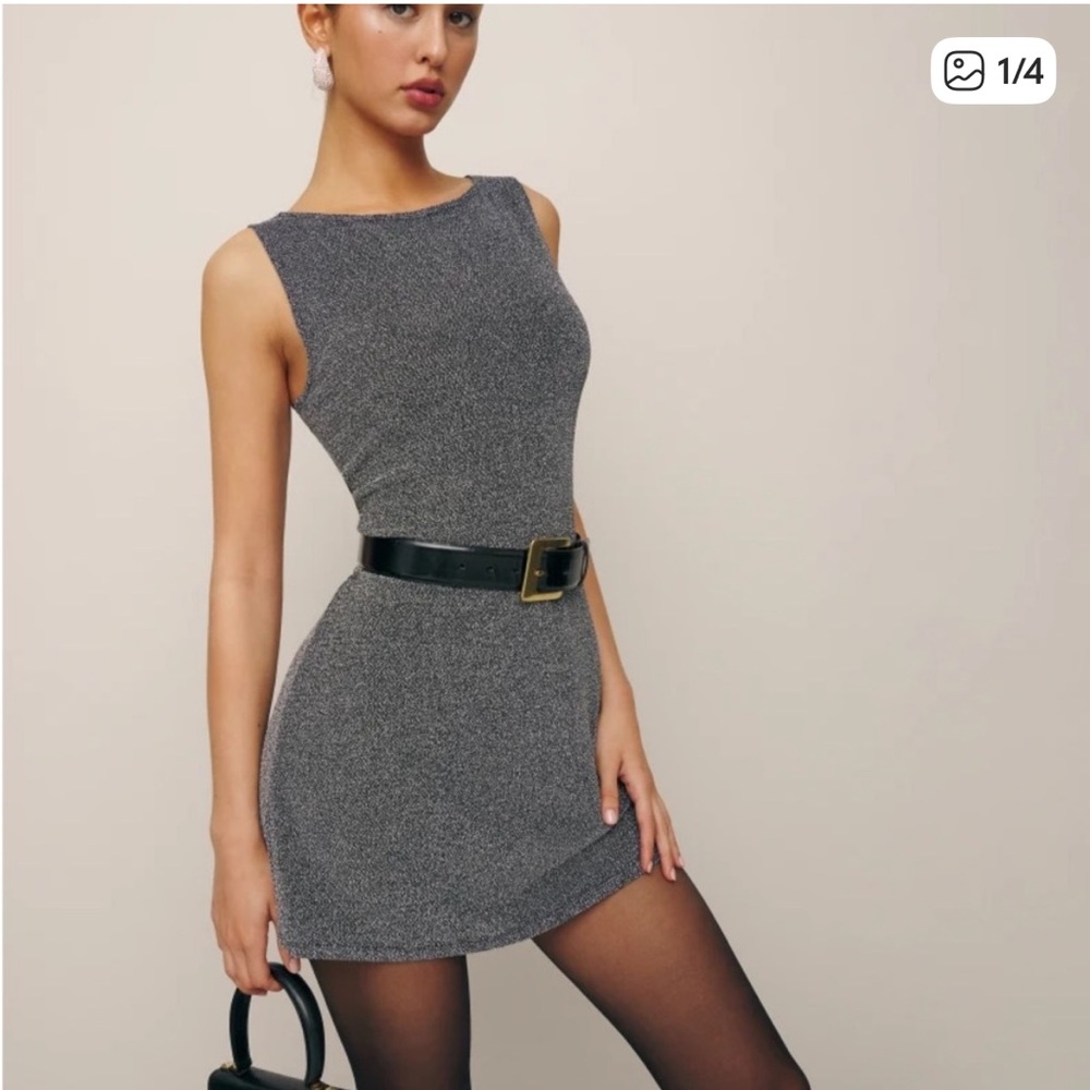 Reformation Nataly Black Sparkle Knit Mini Dress